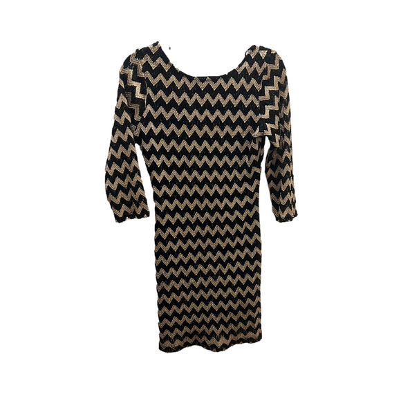 Forever 21 Dress Size Large Black and Gold Chevron Pattern Good Used Condition - Picture 2 of 8